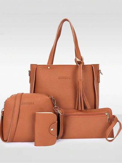 2026 Fashion 4-Piece Women's Shoulder Bag, Elegant And Simple Style PU 4-Piece Korean Shoulder Bag, Large Capacity Crossbody Bag, Women's Handbag, Multi-Color Fashion Sweet 4-Piece Combination Bag, Women's Handbag Combination, Fashionable Crossbody Bag And Shoulder Bag Combination, Solid Color Plum Texture, Polyester Lining, Hand Washable, Perfect Gift Choice For 11 Holiday Occasions, Postman Must-Have, Christmas Gift