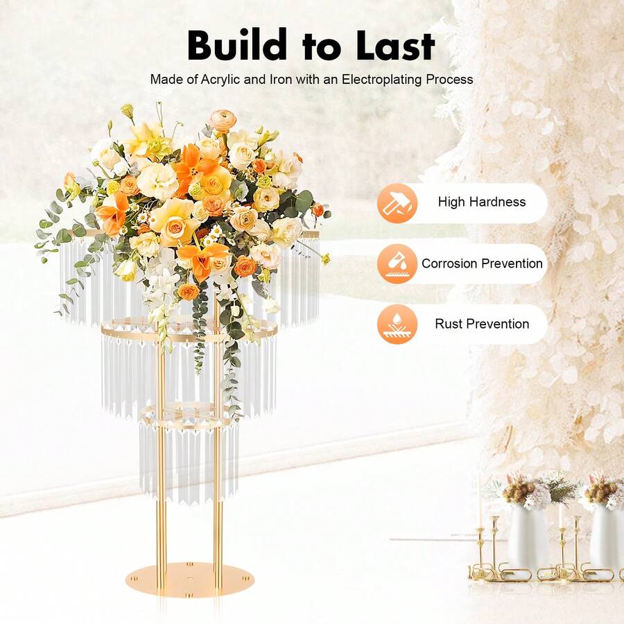 SHIOUCY Hochzeit Gold Kristall Blumenständer, Runder Sockel, Kristall Blumenständer - 1PC - Übersicht 1