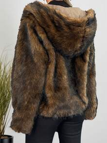 Damen Lässig Reißverschluss Kapuzenjacke mit Kunstfell, Streetstyle für den Alltag, Herbst/Winter