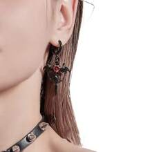 Dark Bat Tassel Love Earrings Women's Halloween Chain Rivet Punk Earrings Men's Earrings Ornament - Trắng K - Xem 5