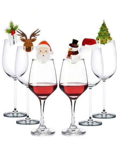 60/80pcs 2025 Merry Christmas Champagne Wine Glass Hats Card Sign, Christmas Party Dinner Paper Labels Seat Card Table Decoration Xmas For Home Decor