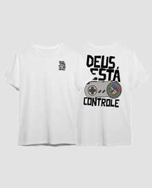 Camiseta Religiosa Divertida Deus Está No Controle Cristã Jesus Gospel Streetwear Igreja - Branco - Visão 3