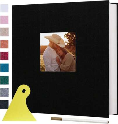 EstiloÁLbum Grande Autoadhesivo, 40 PáGinas En Blanco MagnéTico DIY ÁLbum De Recortes, 11X10.6 Pulgadas Cubierta De Lino Con BolíGrafo De Metal, Gran Regalo Para Bodas, CumpleañOs (Negro 27X28Cm)VersióN Mejorada