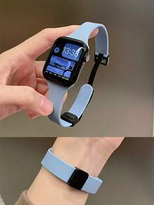 1pc Liquid Silicone Magnetic Watch Band Compatible With Apple Watch Band 42mm 38mm 40mm 41mm 44mm 45mm 46mm 49mm Fashion Smart Watch Replacement Watch Strap For Series Ultra2 Ultra SE2 SE 11 10 9 8 7 6 5 4 3 2 1 For Women Men Slim Style As A Gift For Students Returning To School - Baby Blue - View 9