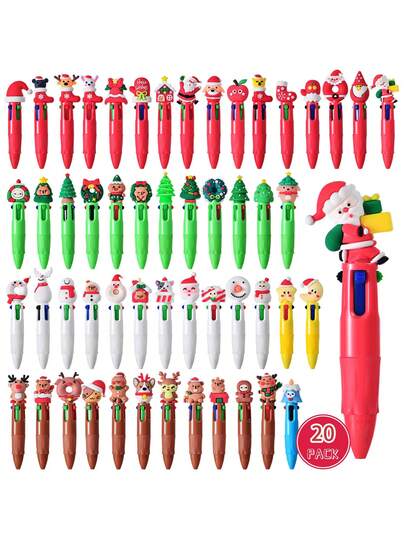 20-Piece Christmas Mini Multicolor Pen Set, 10-In-1 Cute Christmas Ballpoint Pens In Christmas Tree, Santa Claus, And Reindeer Designs. Perfect As Christmas Party Favors, Party Gifts, Or Birthday Presents.(Each Pen Comes In Ten Different Colors.)