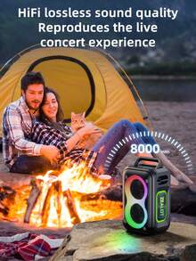 ZEALOT PT02 60W High-Power Wireless Speaker, Portable Outdoor Subwoofer With 1 Speaker, 8000mAh Battery, RGB Lights, Compatible With SD Card/USB/AUX, Supports Dual Speakers, Hands-Free Calling, Suitable For Outdoor Events, Home Parties, Beach Parties