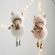 2个春季新年装饰鹿角天使吊坠，树上装饰DIY吊坠，家庭节日装饰吊坠，易于悬挂（无挂钩） - 可爱的天使节日装饰礼物，节日毛绒天使，表情丰富，适合春节、复活节、新年和生日派对装饰 - 彩色 - 查看 8