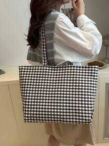 全印花单肩手提包，母亲节礼物，复古字母印花手提包，大容量单肩包，通勤必备腋下包 - 黑色 - 查看 4