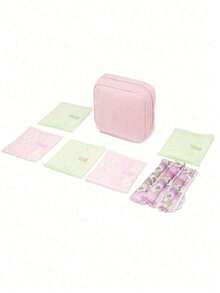 Large Capacity Sanitary Napkin Storage Bag, Multi-Functional Portable Storage Box, Coin Purse And Mini Cosmetic Bag, Nursing Pad Holder, Tampon Bag, Feminine Product Bag, Casual Style, Polyester Material, Perfect Storage Solution And Good Gift