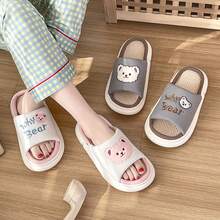 Pantufla lino para mujeres, resistentes al desgaste, antideslizantes, con suela gruesa para uso al interior y exterior - Gris - Ver 6