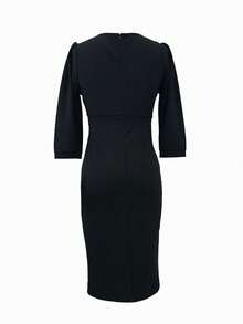 Váy đi làm cổ tròn xếp nếp thanh lịch - màu đen - Xem 6