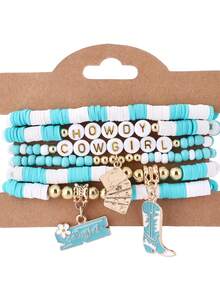 Set de 6 pulseras de arcilla suave con tema vaquero y estilo bohemio