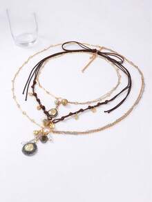 1 件波西米亚风格奢华多层几何徽章吊坠项链，设计优雅，适合女性日常佩戴和送礼 - 幾何吊墜 - 查看 3