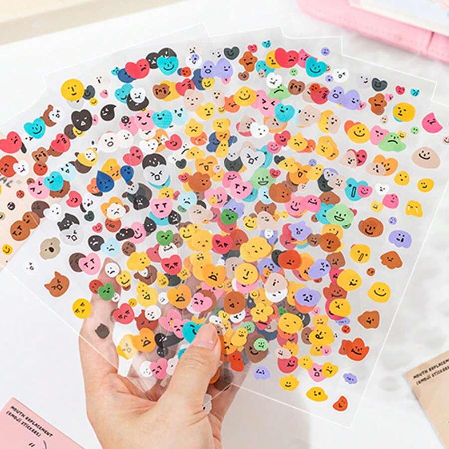 Pegatinas con diseños lindos, suaves y divertidos de patrones emocionales, material decorativo para cuentas de redes sociales