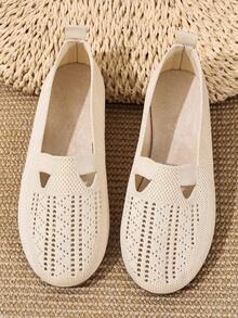 Women's Knitted Hollow-Out Breathable Yet Unique Slip-On Casual Flats, Relaxed, Comfortable And Stylish For Everyday Wear
