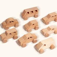 8pcs Children's Wooden Inertial Sliding DIY Handmade Wooden Graffiti Small Cars, Children's Colorful Painting Filling Color Model Toys 3D Coloring Building Blocks, Toy Ornaments For Babies To Practice Grasping Car Models - Wood Color - View 6