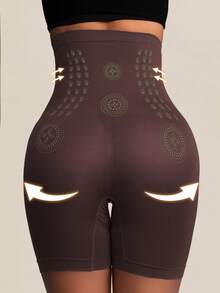 1件装高腰收腹塑身内裤束腰提臀短裤瘦身裤女士平腹提臀提臀内裤塑形裤 - 棕色 - 查看 6