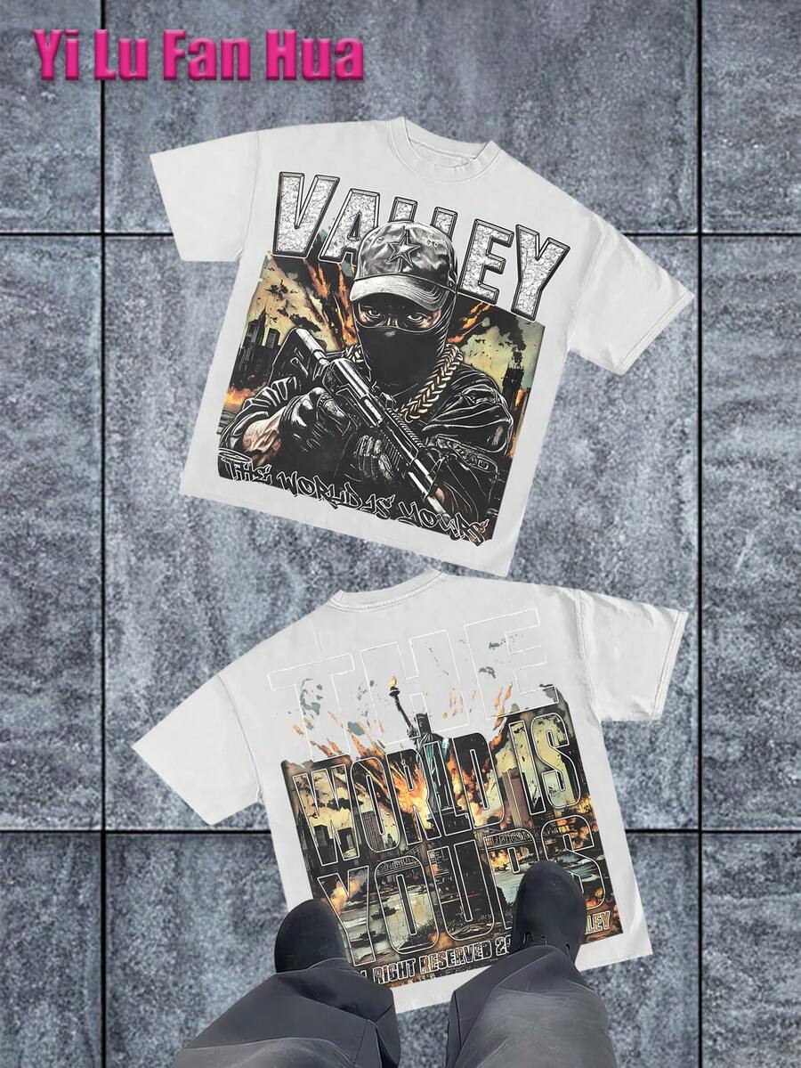 Peace Gun World War Graphic Tees Fall Tops Halloween Clothes Shirts Men Clothes Romwe Jersey Accessories Men Concert Outfit Y2K(Cotton T-Shirt) Men's Round Neck Short-Sleeved Cotton Casual T-Shirt, Loose Style, Versatile, Unisex, Suitable For Holiday Travel! - Trắng 2 - Xem 1