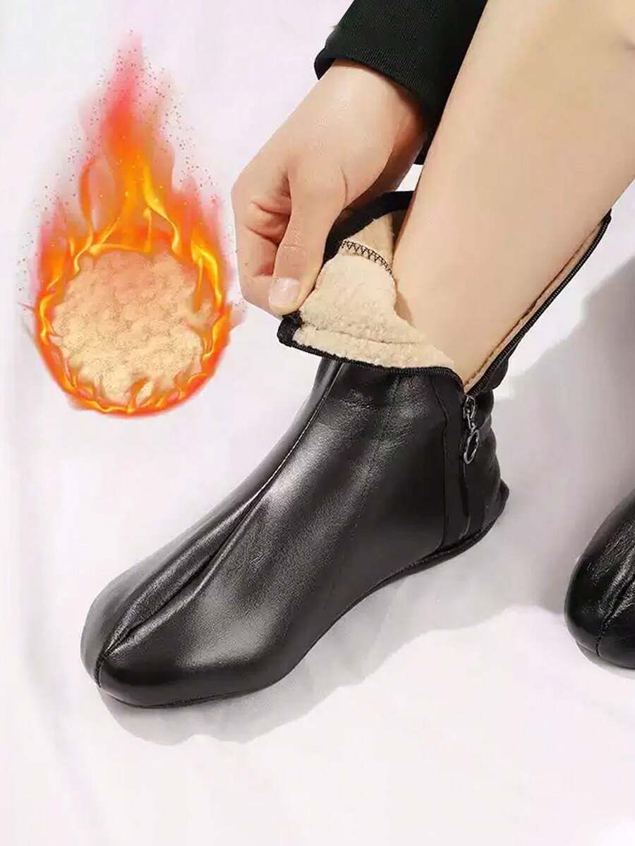 1双拉链真皮腿套,男女通用高帮室内腿套,带保暖内衬,防滑,保暖舒适。 - 黑色 - 查看 1
