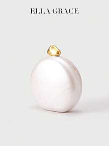 ELLA GRACE - Poșetă rotundă din acril cu perle artificiale, cu închidere asimetrică aurie și curea detașabilă din lanț, poșetă elegantă de seară pentru femei, nuntă și banchet