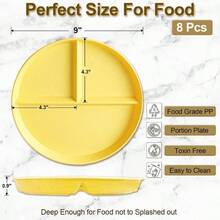 Divided Plates Adults 8 Packs Unbreakable Plate Sectioned With Dividers, 9 Inch Plastic Food Separator Dinner Plates Lightweight Compartment Reusable Microwave - 8 Màu Trộn - 9 Trong 8 Gói - Xem 6