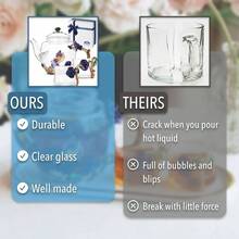 BTaT - Floral Glass Set Adults, Service 2, Fancy Glass Pot8 Oz Cups2 Oz Blue Flower Design With Box, Pot Sets Women