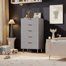 5 Drawer Dresser For Bedroom, 48" Tall Modern Chest Of Drawers With Deep Drawers And Wide Top, Fluted Wooden Dresser Organizer For Living Room, Hallway, Kids Room - Xám - Xem 5