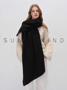 1pc Women Solid Color Soft Knit Scarf, For Daily Use For Dress - Black - View 4