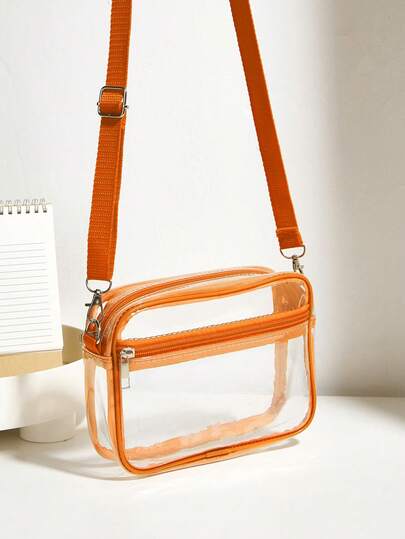 Casual Transparent Crossbody Bag, Minimalist Fashion PVC Zipper Shoulder Bag With Adjustable Strap