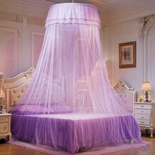 Luxury Princess Canopy Mosquito Net, Romantic Lace Dome For Queen/King Beds - White Wedding & Valentine's Day Gift, Festive Christmas Bedroom Decor - 紫色 - 查看 4