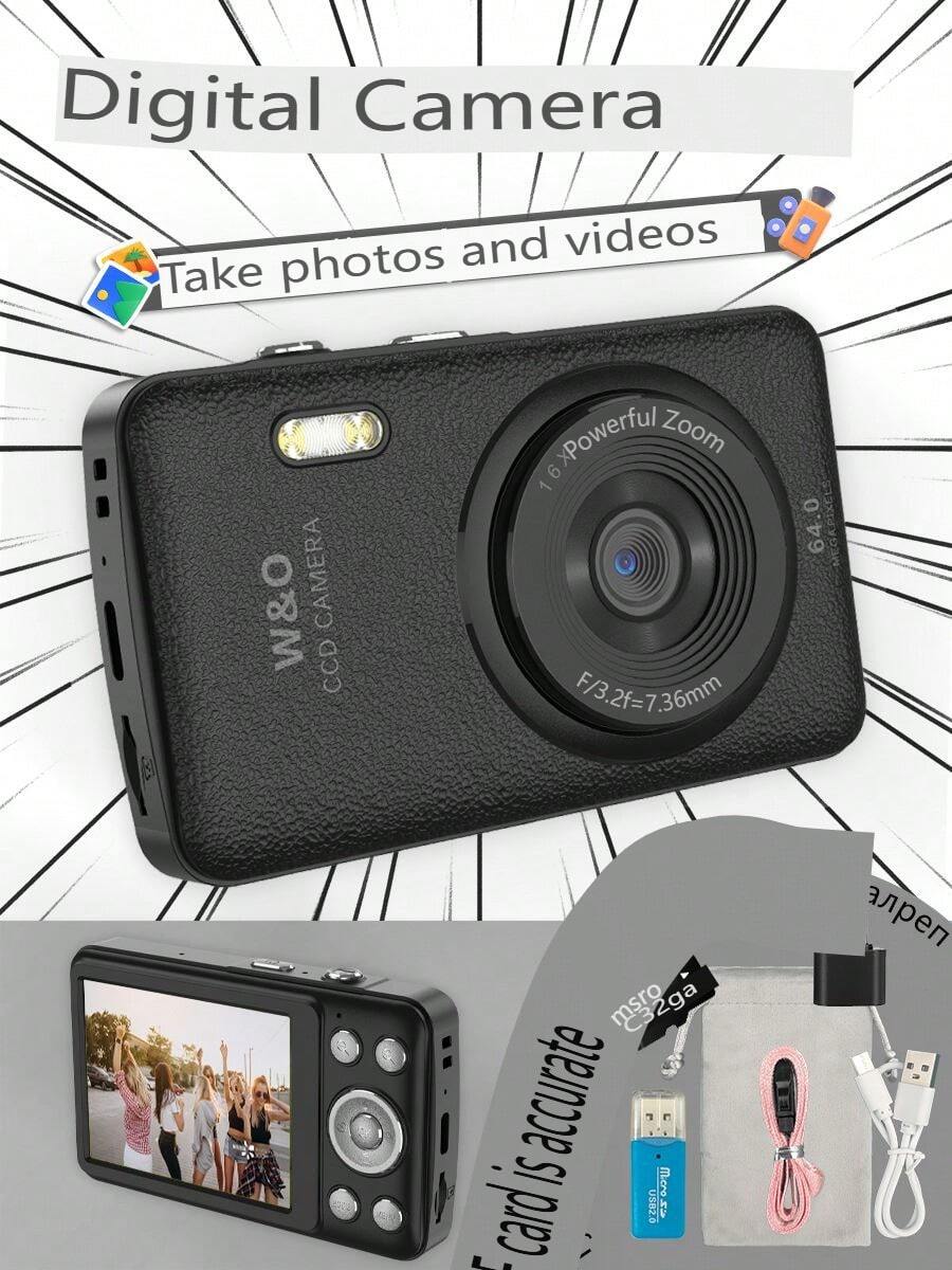 W&O 2025 New 1080P FHD Digital Camera With 32GB Card, 48MP Auto Focus , Puzzle Game,. Budget-Friendly Holiday Gift (Thanksgiving, Christmas, Halloween) - 黑色 - 查看 1