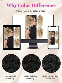 Tóc giả đuôi ngựa dài 14 inch có dây rút, màu nâu nhạt và vàng bạch kim pha trộn, sợi tổng hợp, kiểu xoăn. - Nhiều màu - Xem 11