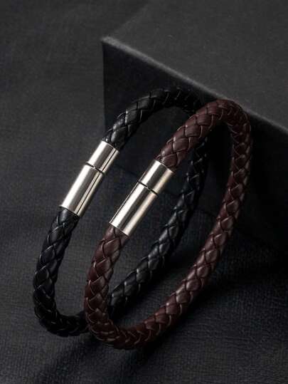 2 pièces Bracelet tressé  minimaliste avec fermoir magnétique en alliage, accessoire de bijouterie vintage pour homme, convient pour le port quotidien et les cadeaux