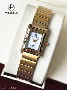 Pablo Raez 1 件奢华梦幻女士手表夏季配饰女士手表复古矩形银饰不褪色原创迷人礼服手表 18K 金不锈钢表带 IPS 方形罗马数字表壳优雅顶级全新 AAA 设计石英复古女士手表