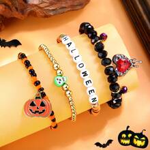 MDFUN Halloween Beaded Bracelets Pumpkin Spider Ghost Charms Bracelets BOO Happy Halloween Stretch Bracelets Set Holiday Gift