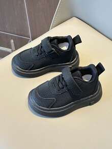 1 Pair Black & White Fashionable Kids Shoes, PU Waterproof Casual Sneakers For Toddlers, Kindergarten, Performance, Spring & Autumn