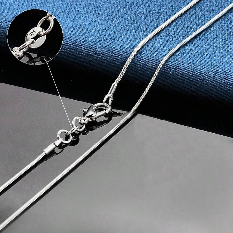 1毫米925纯银链条时尚银项链高品质蛇形链男女款 - 銀色 - 查看 1