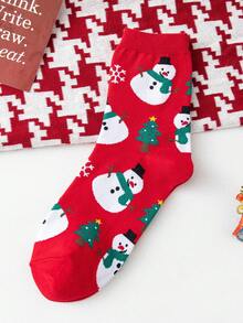 1 par/4 pares de calcetines cómodos y casuales de invierno con estampado de Papá Noel y hombre de jengibre para hombres