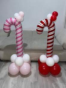 13 Stück/Set Weihnachtsparty dekorative Ballons, rosa & rote Zuckerstangen/Zauberstab Folienballons, 10-Zoll rote/hellrosa/weiße Latex-Ballons, für Silvester, Weihnachtsabend, Silvesterparty Dekoration