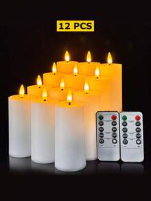 4/12pcs Flameless Candles With Remote/Timer, LED Electronic Candles, Outdoor Flickering Flameless Candles, Battery Powered, Home Decor, Tabletop Decor, Holiday Decor, Wishing Candles, Suitable For Christmas, Valentine's Day, Halloween, Home, Wedding, Gift, Birthday Decor, Party - 白色 - 查看 10