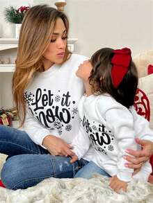 Mommy And Me Matching Christmas Sweatshirts Family Matching Xmas Outfits Long Sleeve Crewneck Let It Snow/Merry Christmas/Merry Bright Letter Print Sweatshirts Pullover Tops Winter Fall Clothes - 白色 - 查看 3