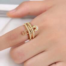 1 件简约女士可拆卸戒指，独特设计，镶嵌闪亮合成方晶锆石，适合订婚、婚礼和日常佩戴 - 銀色+白色 - 查看 9