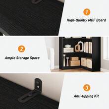 72.8in L Shaped Corner Bookshelf,Farmhouse Wooden 5 Tier Tall Storage Display Rack For Living Room Bedroom - 黑色 - 查看 6
