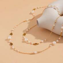 2pcs/Set Double-Layer Long Necklace Suitable For Daily And Party Occasions Accessories For All Seasons - Women's Gift - Daily Wear Wedding Party ,Date Party - 金色 - 查看 4