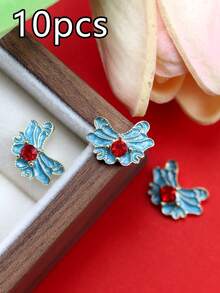 10 Pieces Per Pack Of Nail Art Nail Charm Nail Accessories, Three-Dimensional Light Luxury Chinese Style Swan Peacock Tassel Pendant, Phoenix Crown And Rosy Robe Nail Charm DIY Nail Decorations Suitable For Daily Life