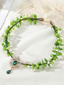 1件优雅绿叶编织花冠，仙气森系公主风发箍，新娘发饰，婚礼发饰 - 彩色 - 查看 7