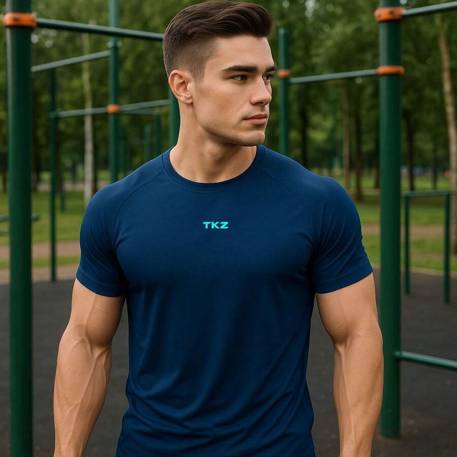 Sports T-Shirt For Men, Fashion Gym Training Bodybuilding Drii Fit Anti-Sweat And Durable - Màu xanh hải quân - Xem 1
