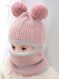 1pc Kids Plush Knitted Hat, Autumn/Winter Warm Fleece Lined Windproof Earflap Beanie Scarf Set For Boys & Girls