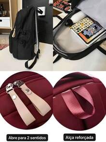 Large Capacity School Backpack For Women Students - 酒紅色 - 查看 2