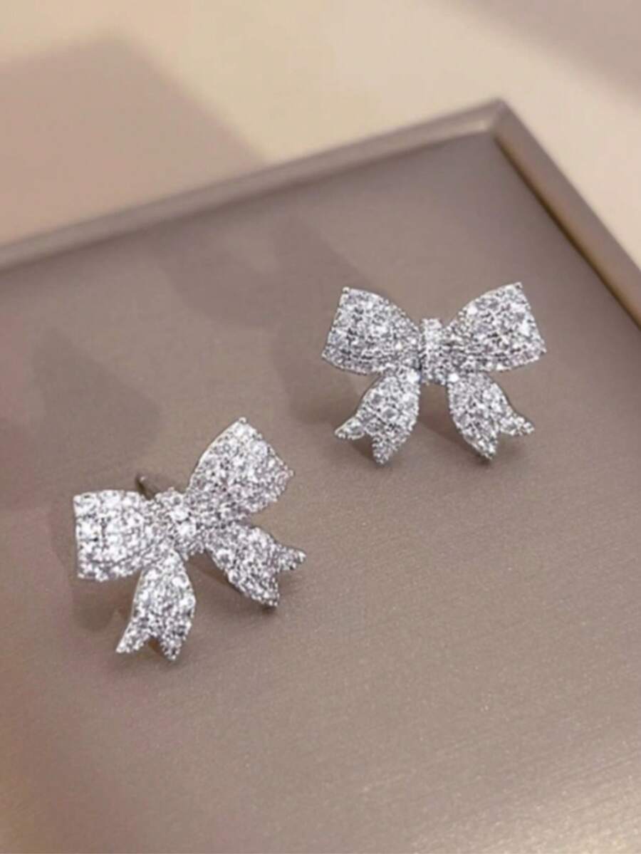 2 đôi bông tai nơ cổ điển, bông tai đính đá Cubic Zirconia thanh lịch, phù hợp cho bé gái, phụ kiện dự tiệc cưới, quà tặng cho bạn gái, bạn bè, con gái. - bông tai - Xem 1